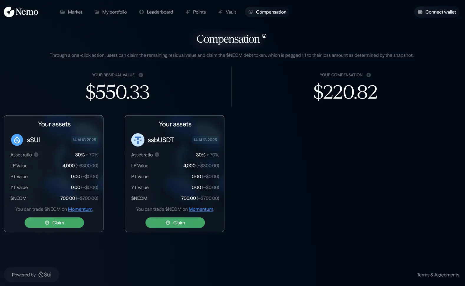 NEOM token compensation. 