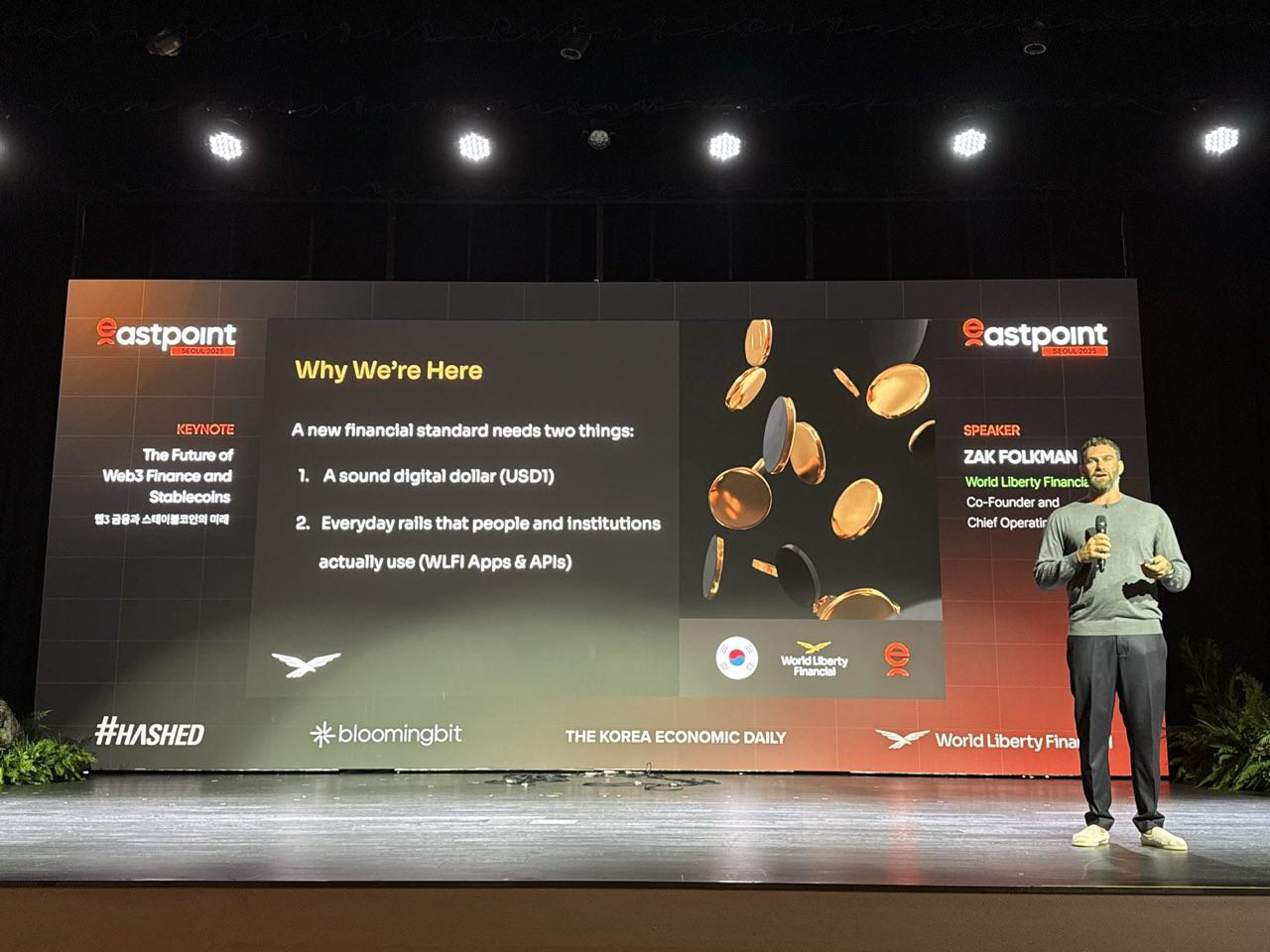 WLFI Operating Officer  @zakfolkman  delivering the keynote presentation at Eastpoint Seoul