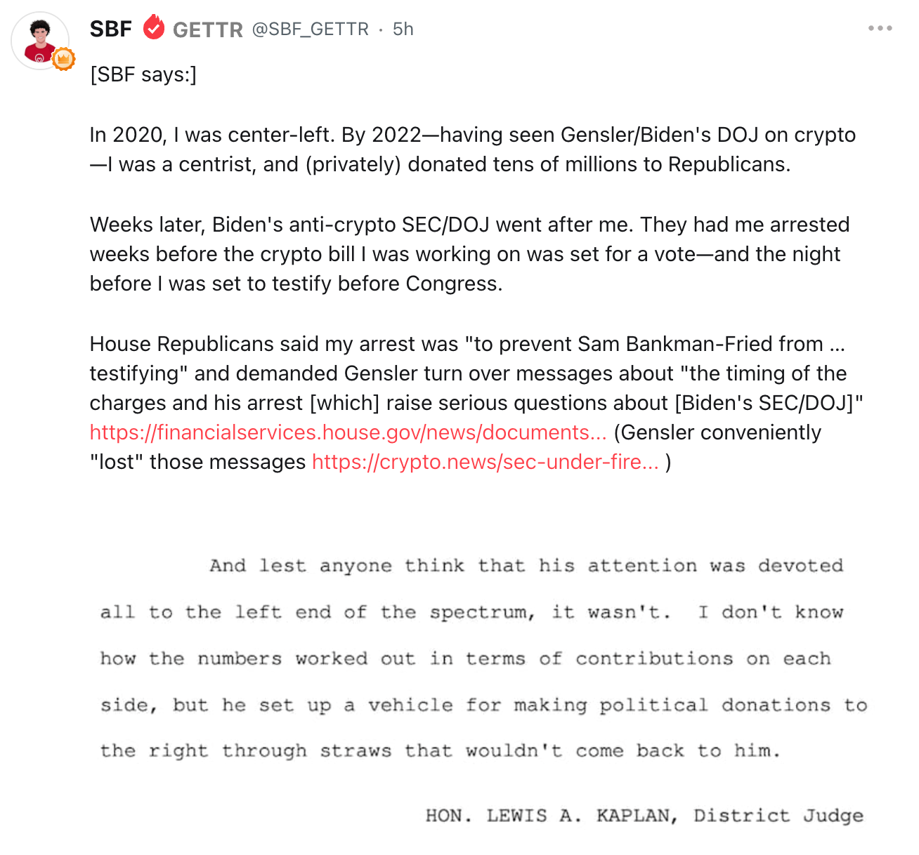 Sam Bankman‑Fried's post.