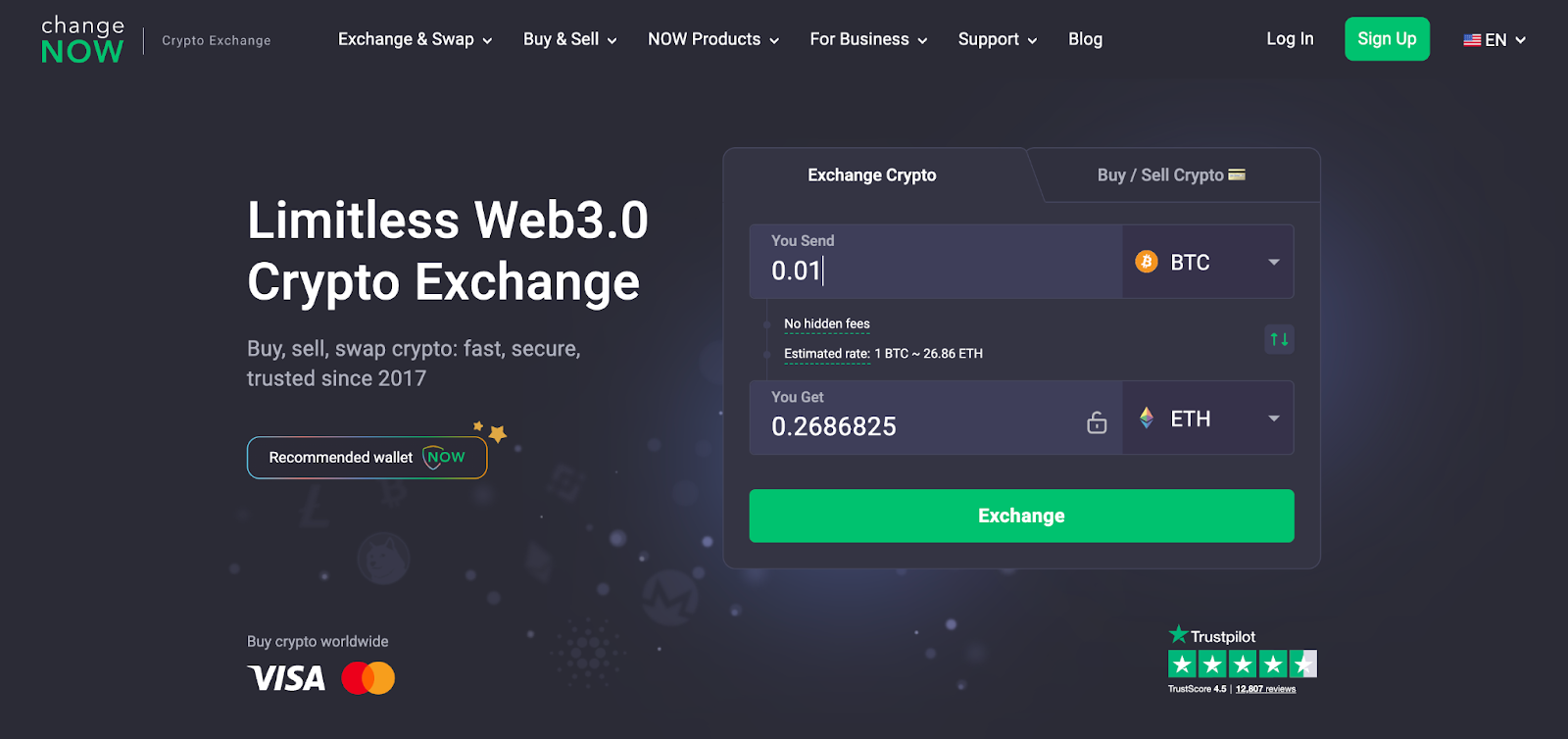 ChangeNOW main exchange interface