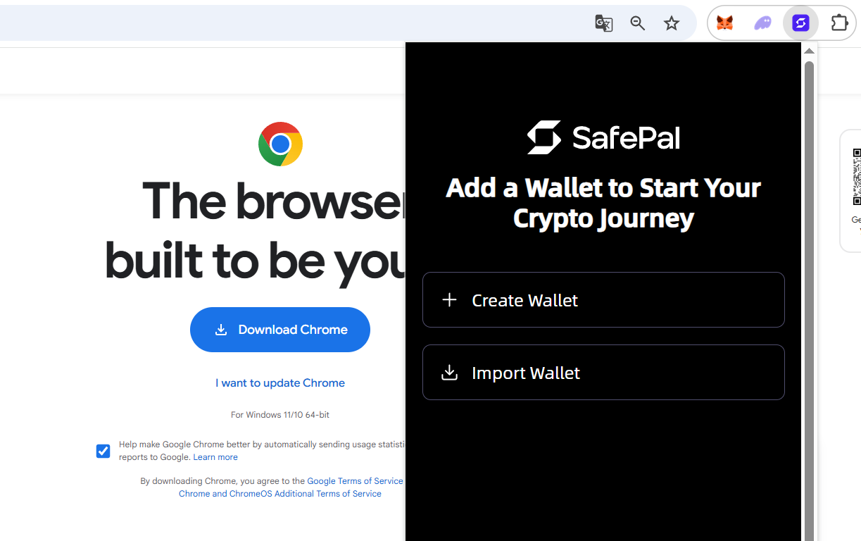Starter window of SafePal browser extension