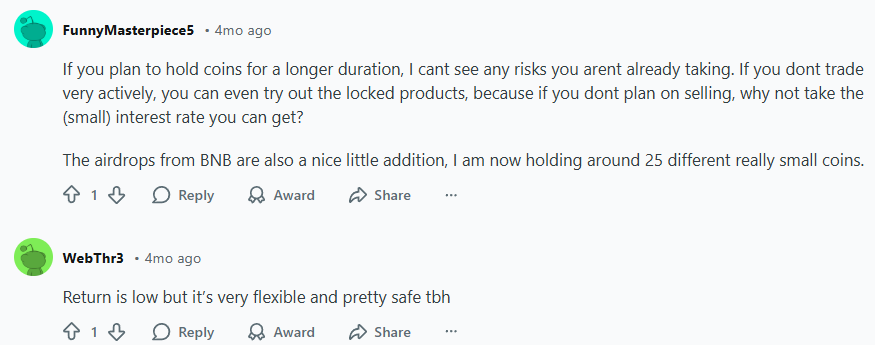 Review of Binance Staking. Source: Reddit