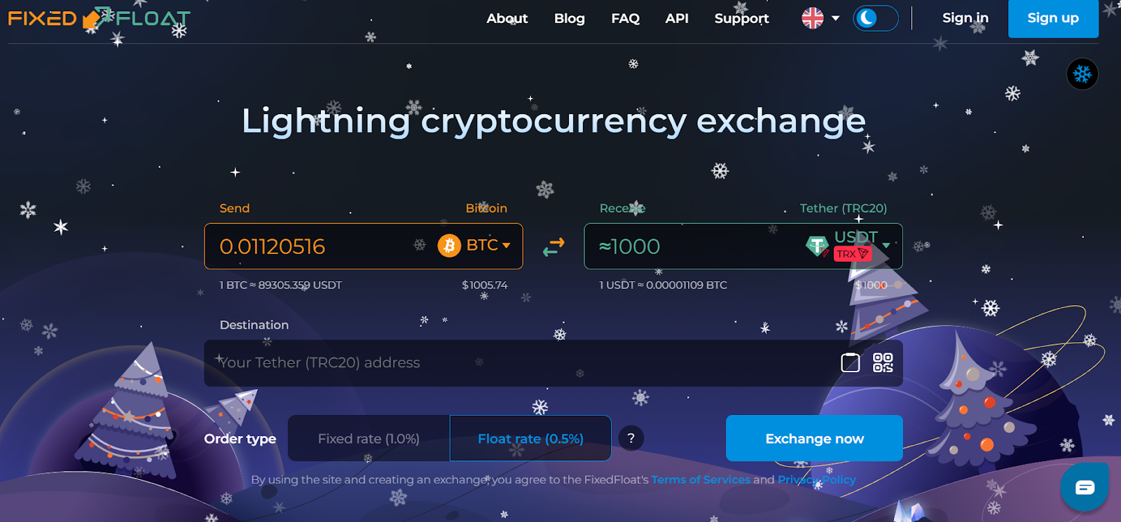 FixedFloat start page. Source: FixedFloat