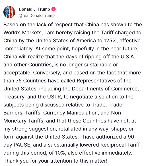 Trump’s post announcing new tariffs. Source: ABC News
