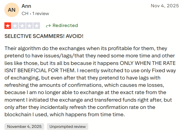 User review of FixedFloat. Source: Reddit