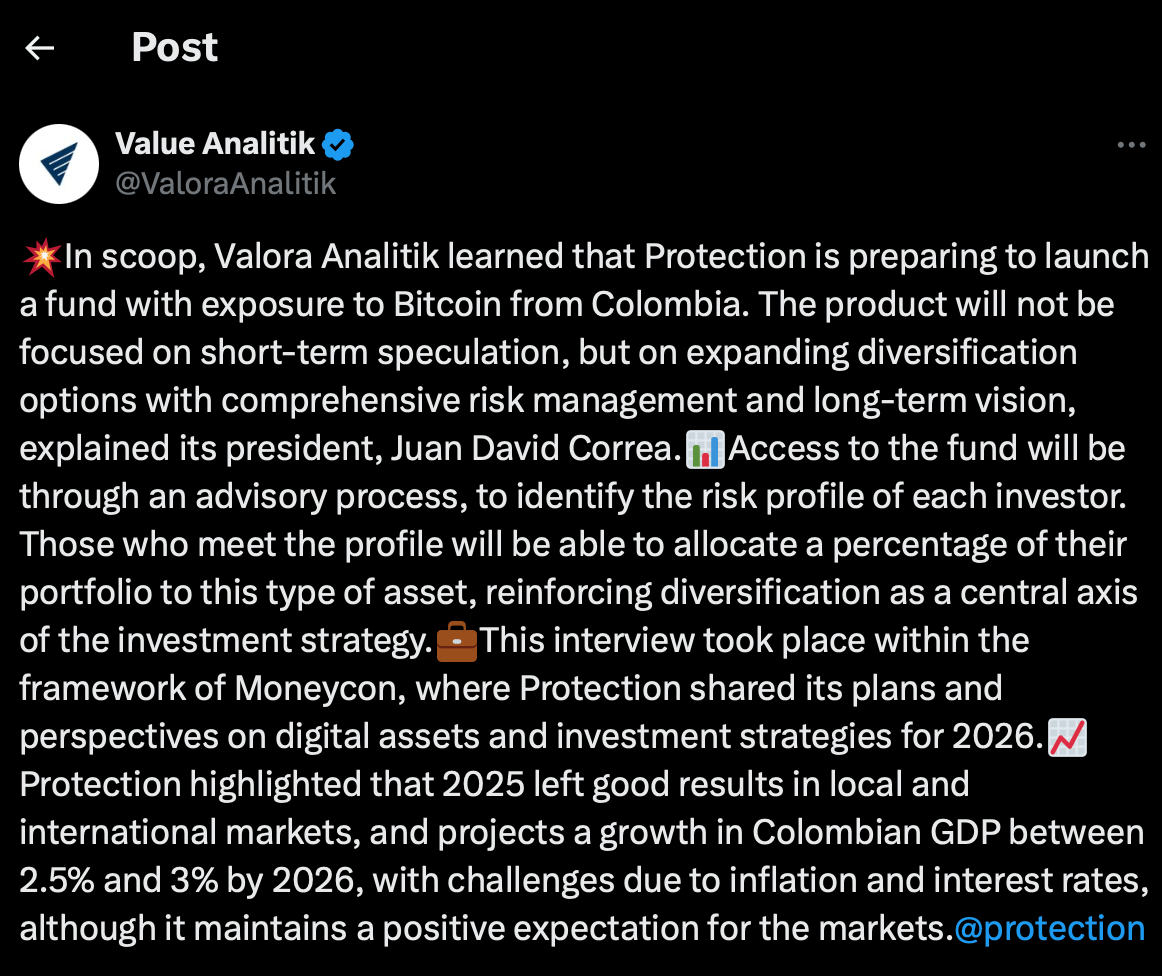Protección reveals Bitcoin fund.