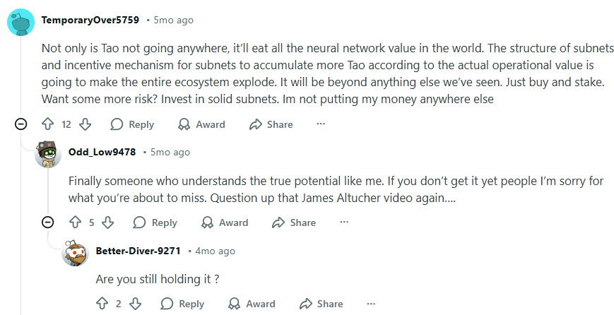 Users’ feedback on TAO. Source: Reddit
