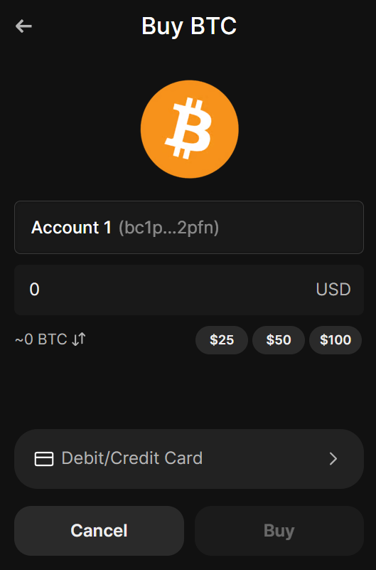 Buy Bitcoin screen. Source: Phantom