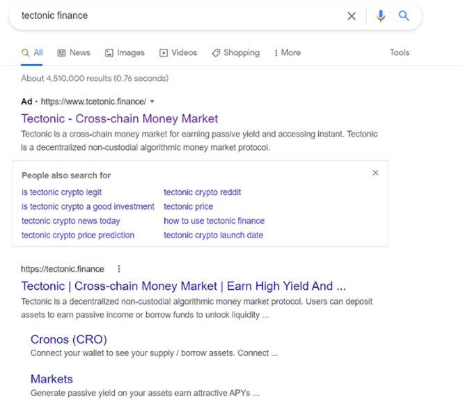 False URL link to the false platform. Source: Crypto