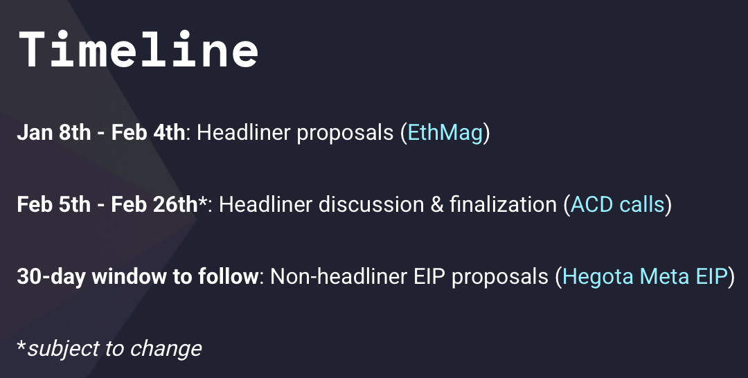 Official Timeline for the ETH next Upgrades.