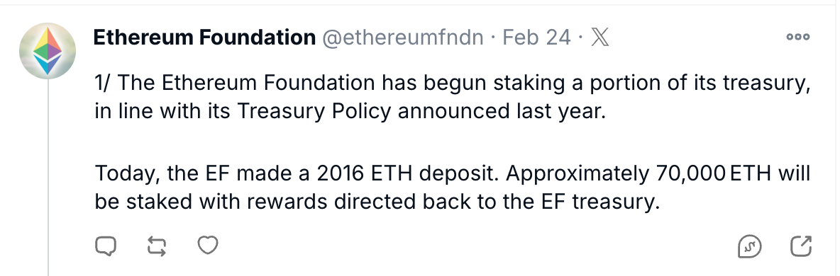 Ethereum Foundation's post