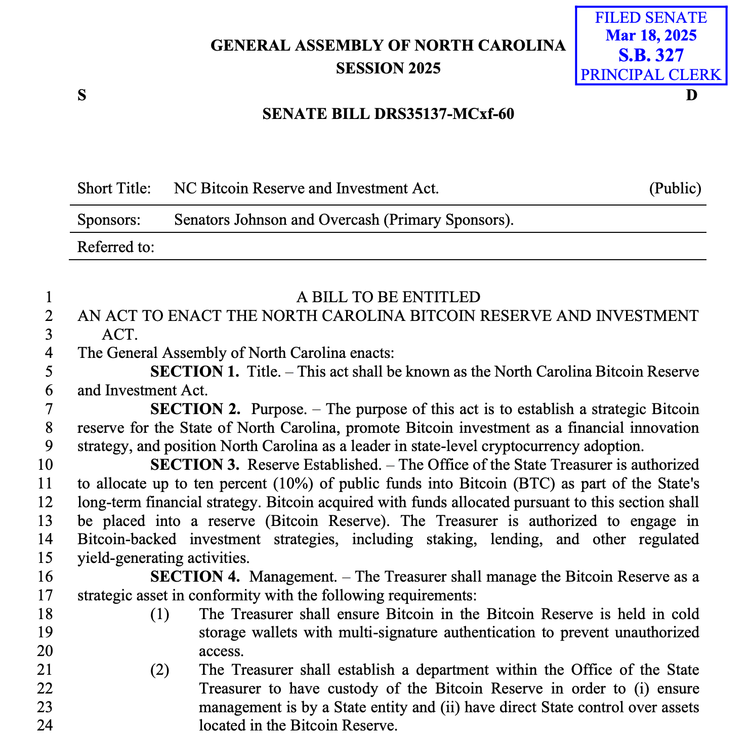 NC Bitcoin Reserve and Investment Act
