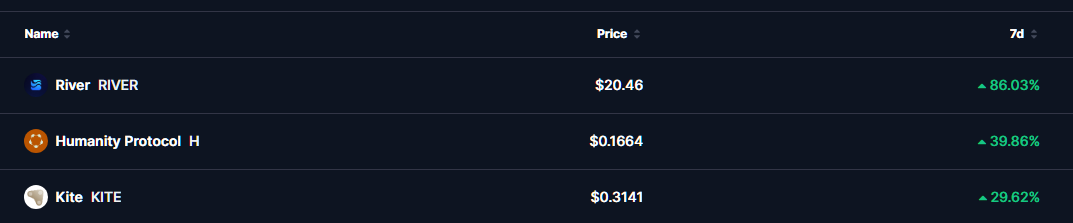 Top 3 Gainers.