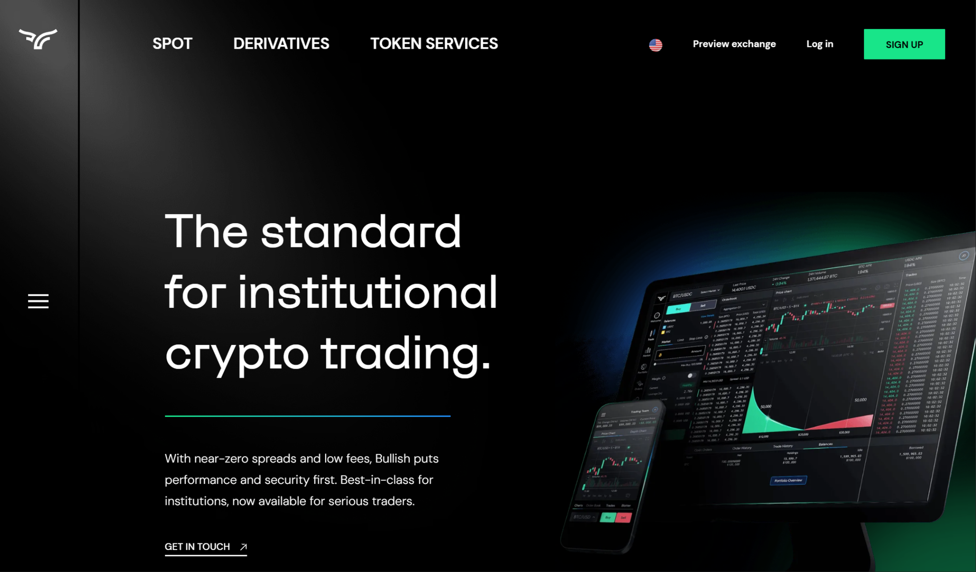 Bullish exchange website homepage
