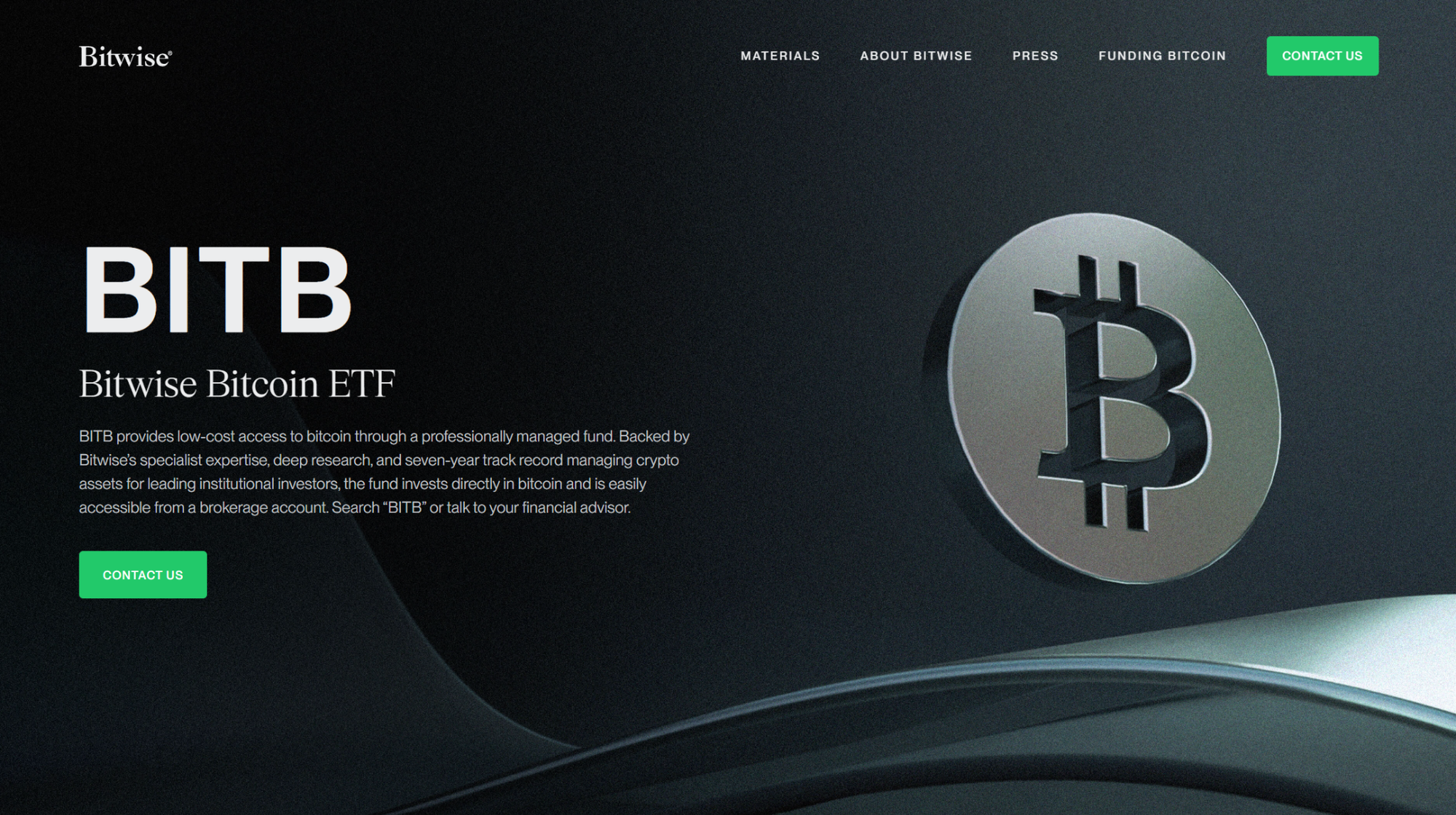 Bitwise Bitcoin ETF digital investing page