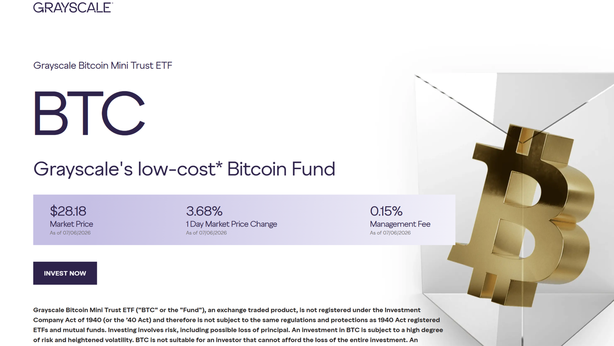 Grayscale Bitcoin Mini Trust digital investing page