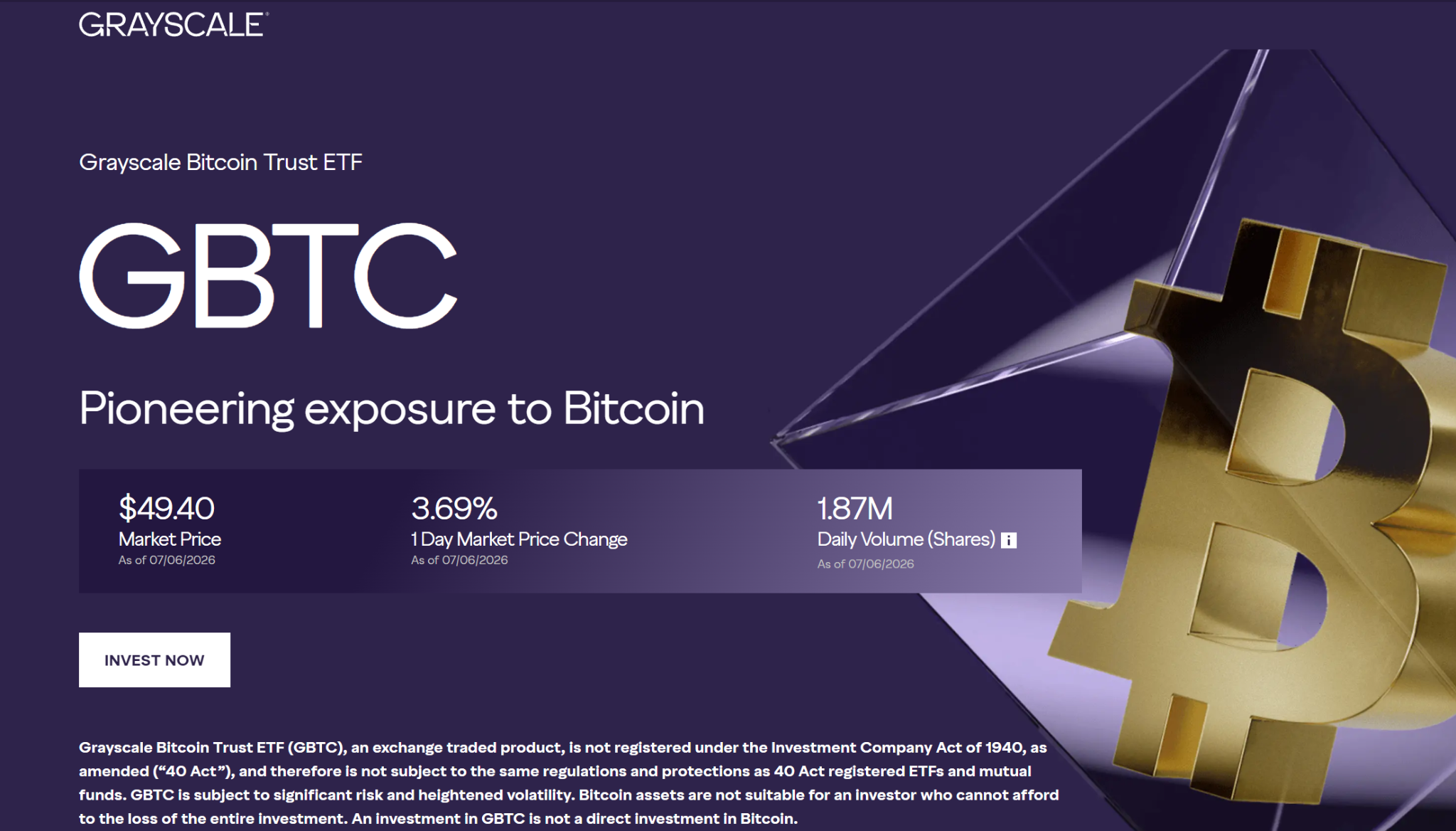 Grayscale Bitcoin Trust digital investing page