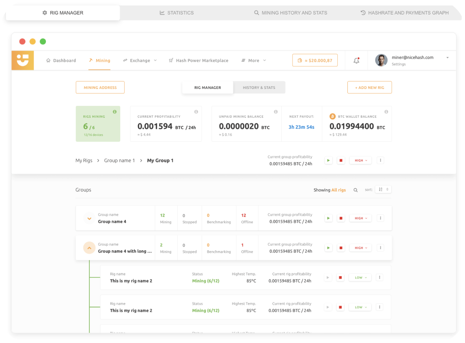 NiceHash mining page