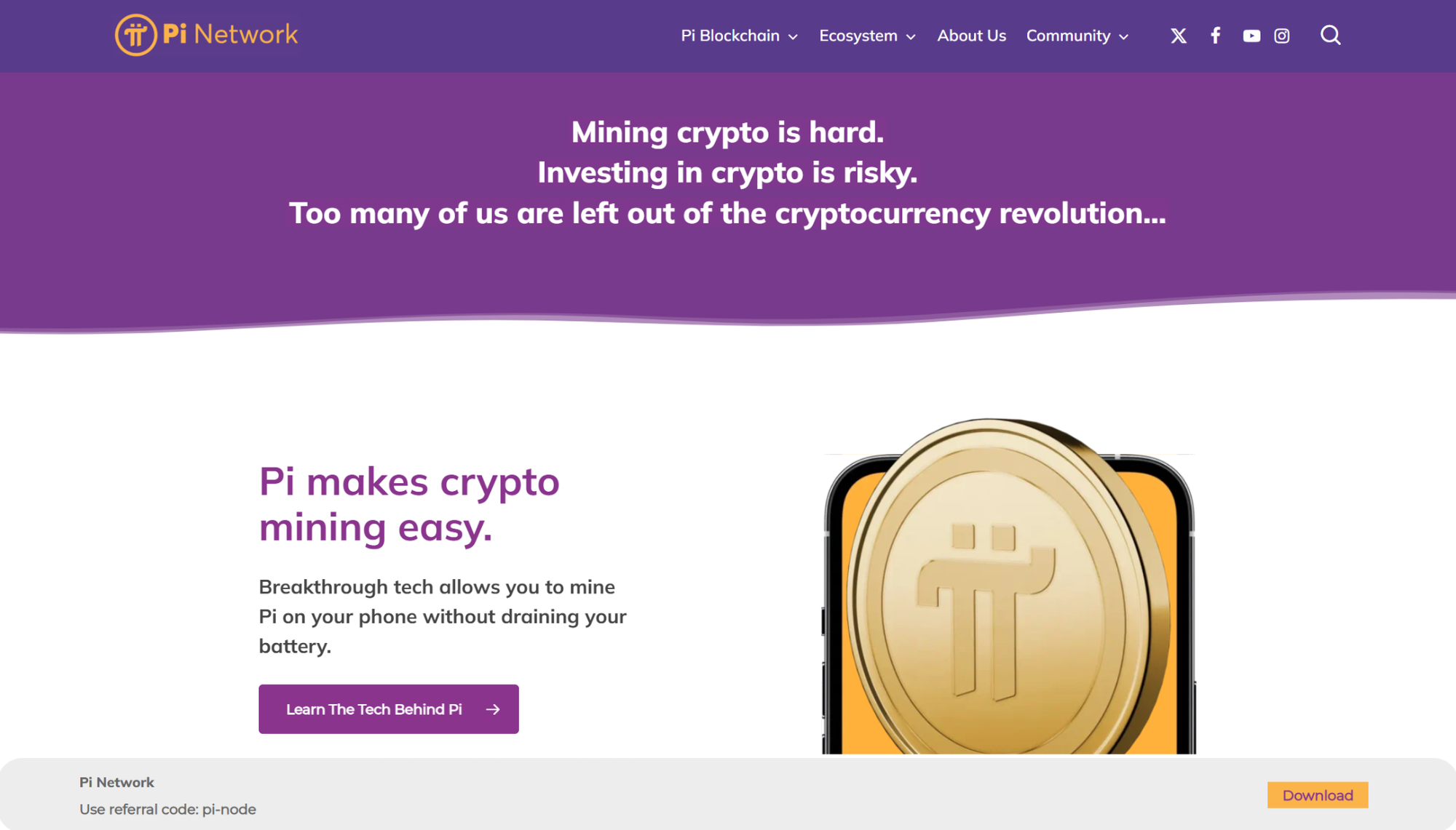 Pi Network webpage interface