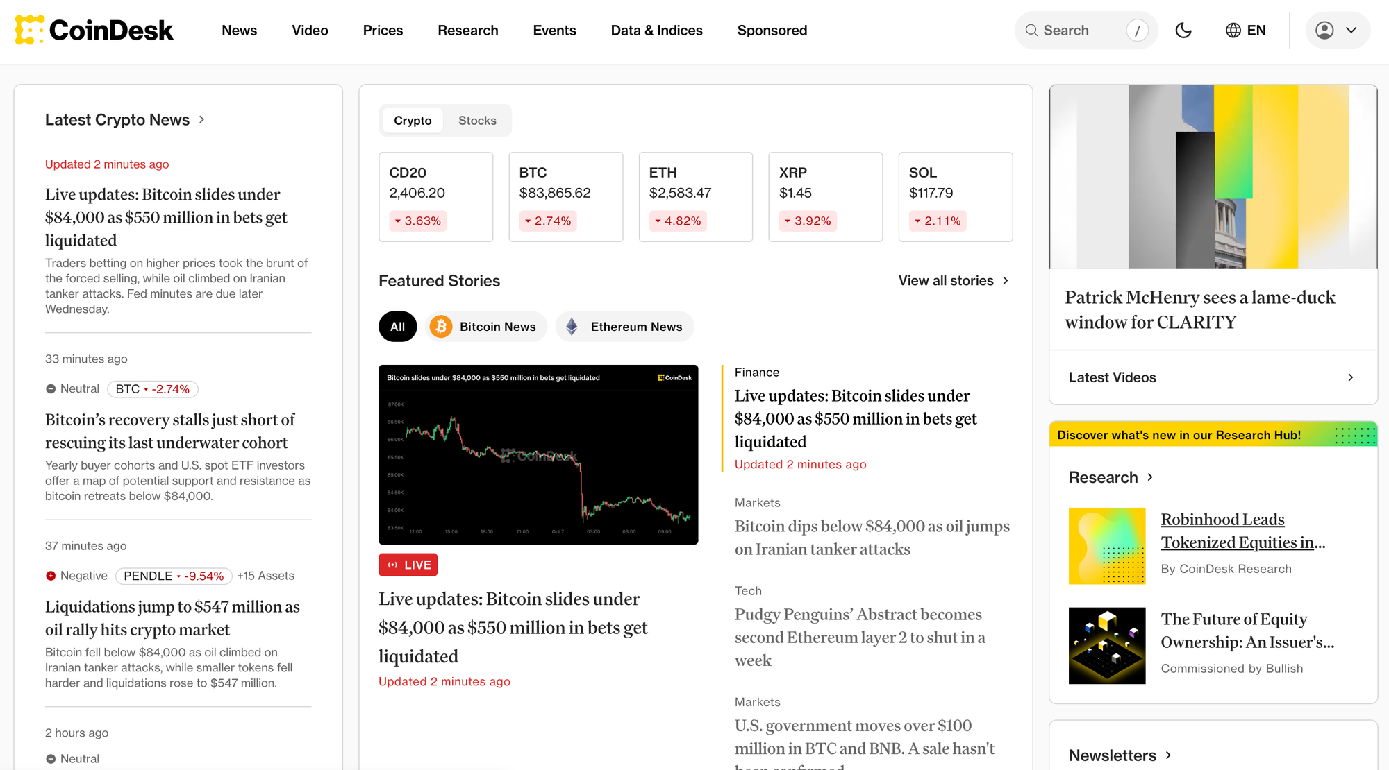 Coindesk Homepage