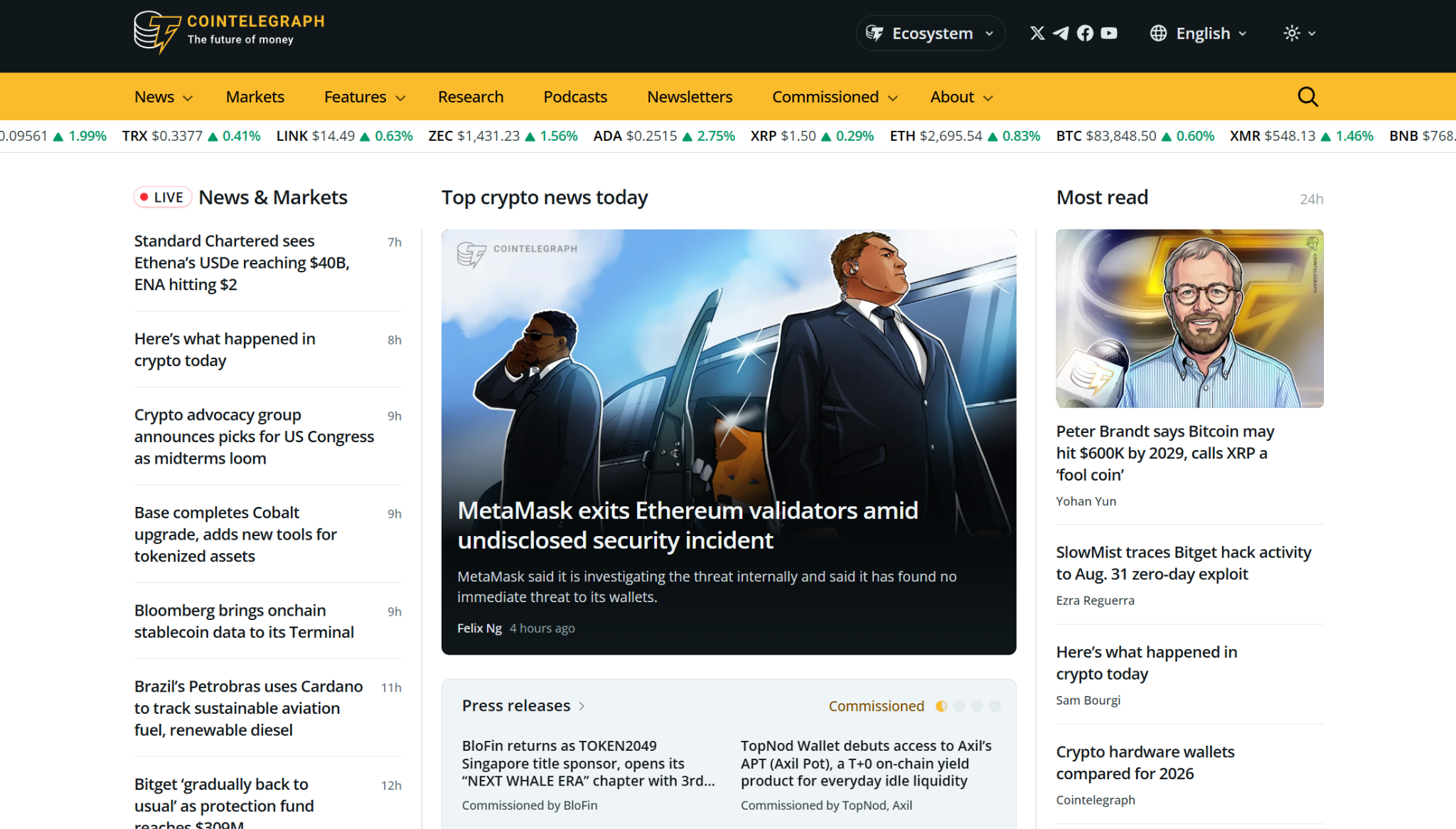 Cointelegraph homepage