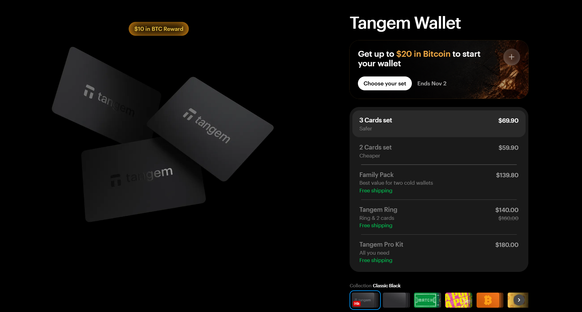 Tangem 3 cards set pricing page